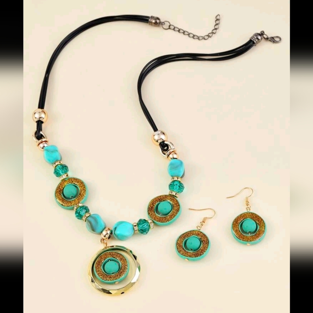 🍉5 for $25* Turquoise Glitter Necklace & Earrings